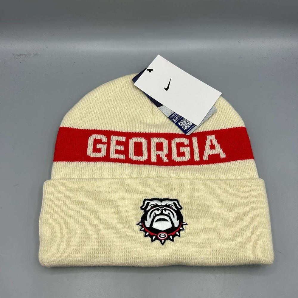 Nike Georgia Bulldogs NCAA Hat Men Cream Cuffed Beanie Cap New